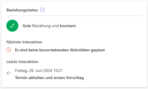 Der Beziehungsstatus in Dynamics 365 Sales ist Teil der Beziehungsintelligenz.